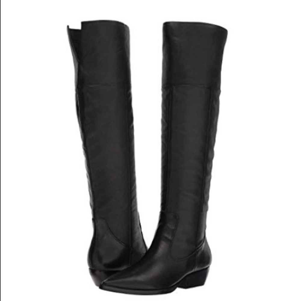 Over-the-knee, black leather boots